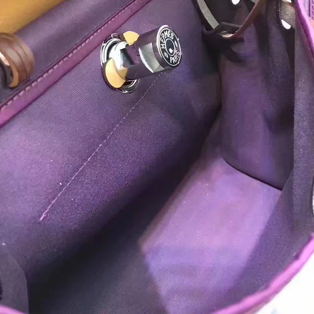 Hermes original canvas&calfskin leather small her bag H031 coffee&purple