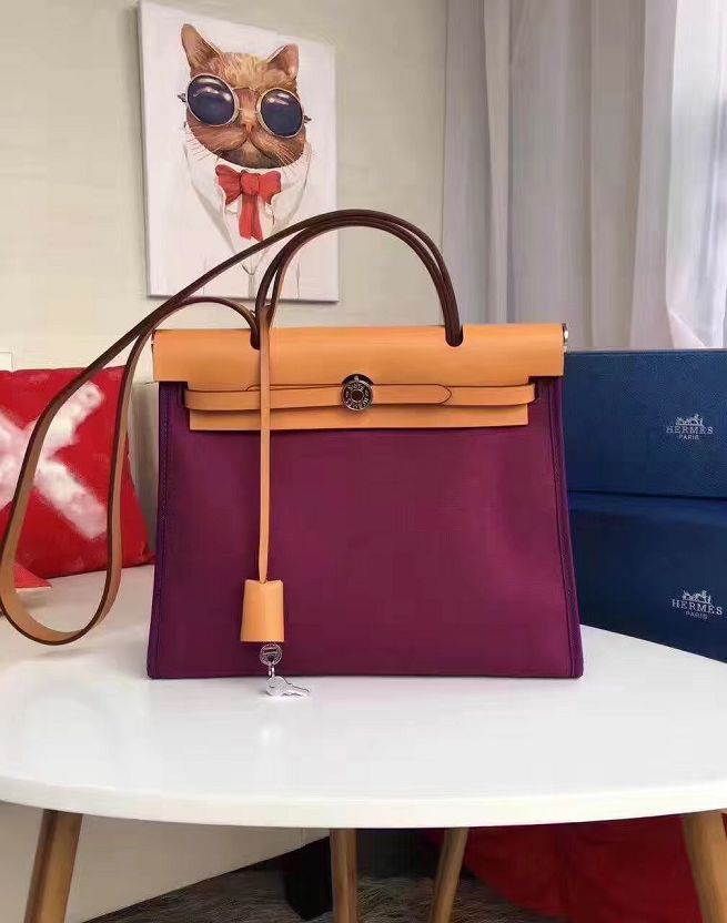2017 hermes togo leather cabas her bag H31 coffee&purple