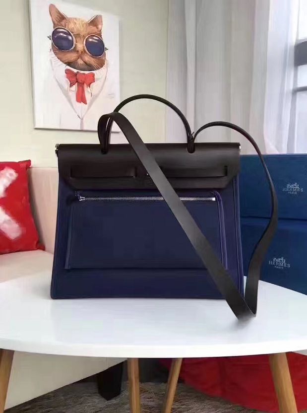 2017 hermes canvas&calfskin leather her bag H31 deep blue&black