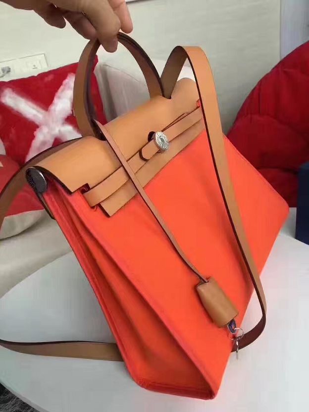 2017 hermes calfskin leather&canvas her bag H31 orange&coffee