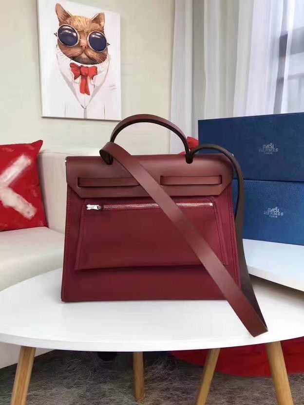 Hermes original canvas&calfskin leather small her bag H031 wine