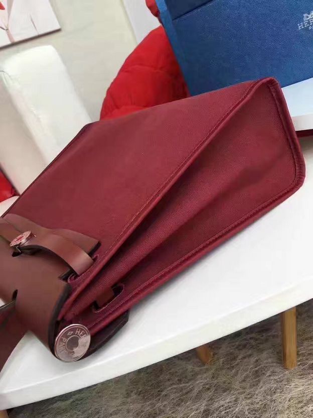 Hermes original canvas&calfskin leather small her bag H031 wine