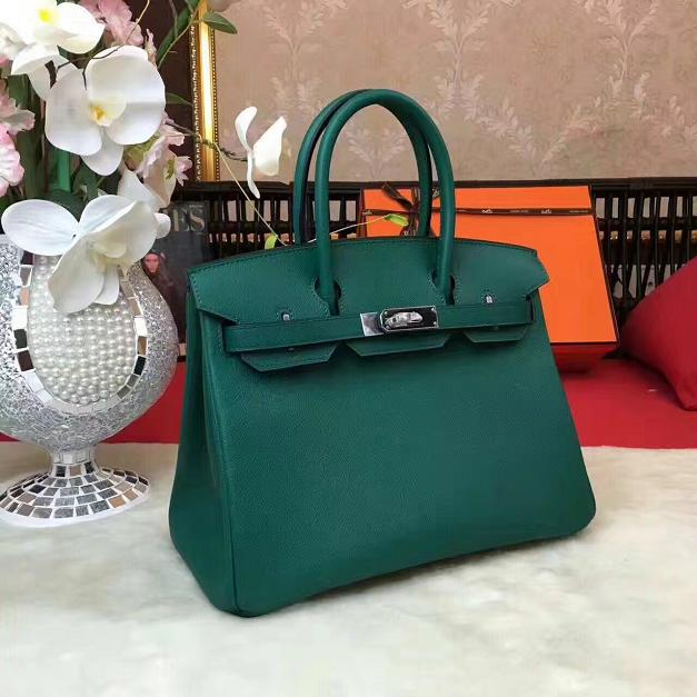 Hermes original epsom leather birkin 25 bag H25 blackish green