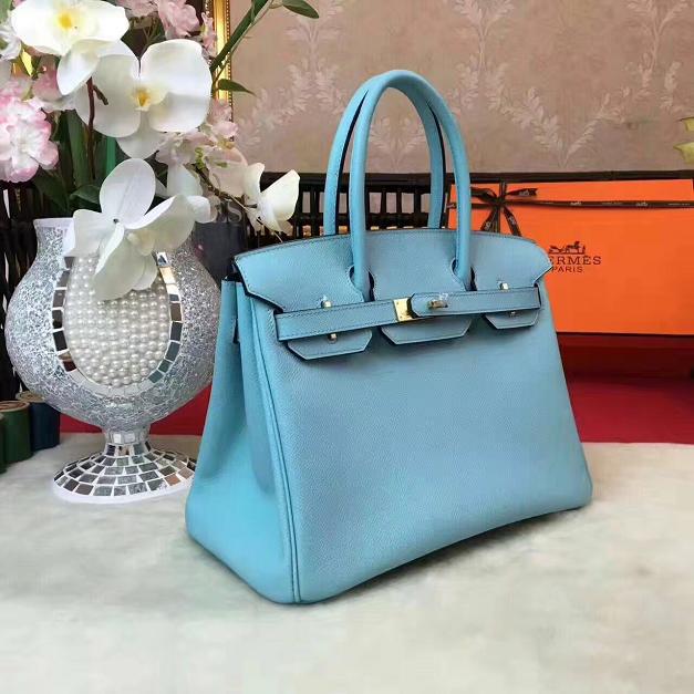 Hermes original epsom leather birkin 25 bag H25 skyblue 