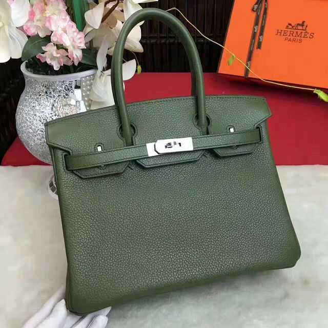 Hermes original togo leather birkin 35 bag H35-1 blackish green