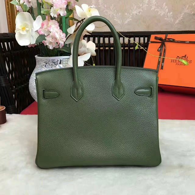 Hermes original togo leather birkin 35 bag H35-1 blackish green