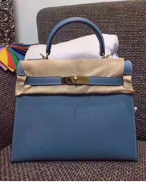 Hermes original epsom leather kelly 32 bag K32-1 blue