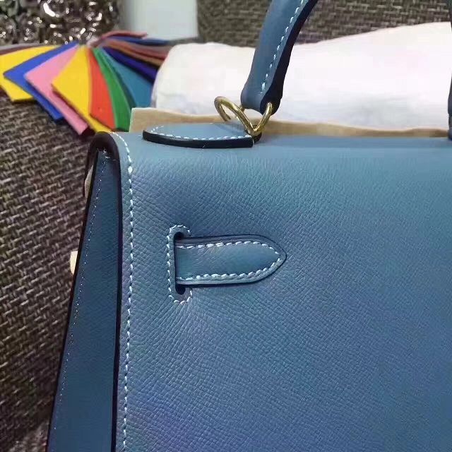 Hermes original epsom leather kelly 25 bag K25-1 blue