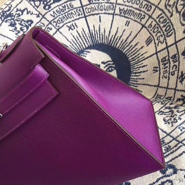 Hermes original epsom leather kelly 32 bag K32-1 purple