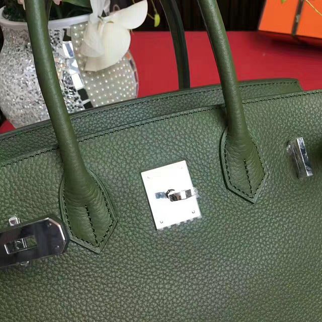 Hermes original togo leather birkin 25 bag H25-1 blackish green