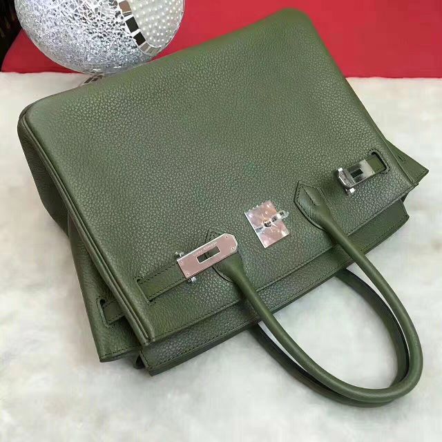 Hermes original togo leather birkin 25 bag H25-1 blackish green