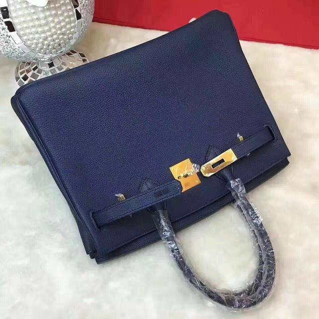 Hermes original togo leather birkin 25 bag H25-1 dark blue