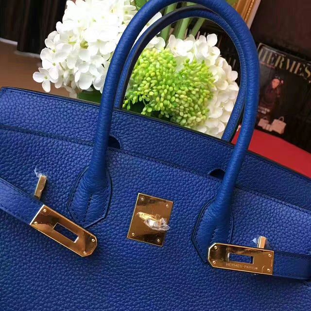 Hermes original togo leather birkin 25 bag H25-1 navy blue