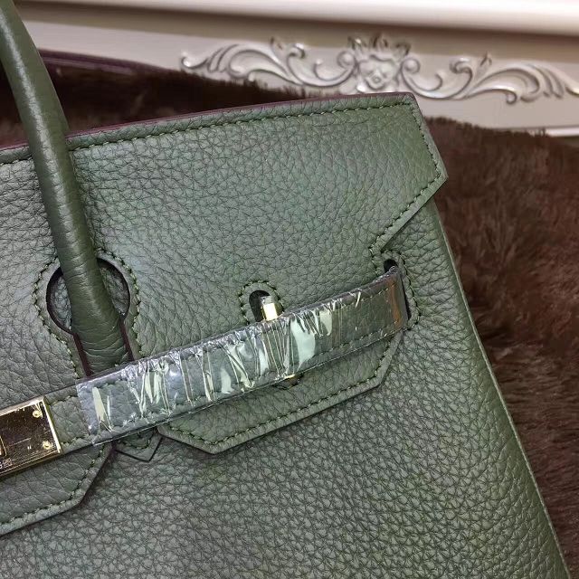 Hermes top togo leather birkin 25 bag H25-2 blackish green