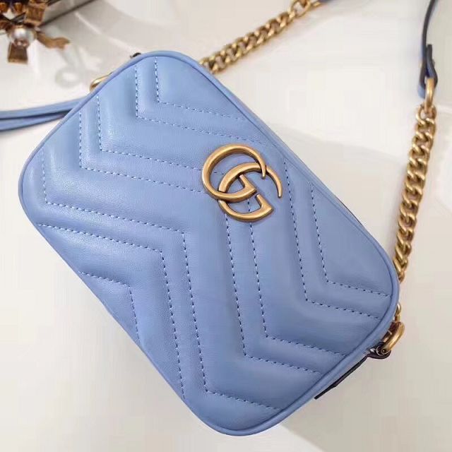 2017 GG marmont matelasse calfskin mini bag 448065 sky blue