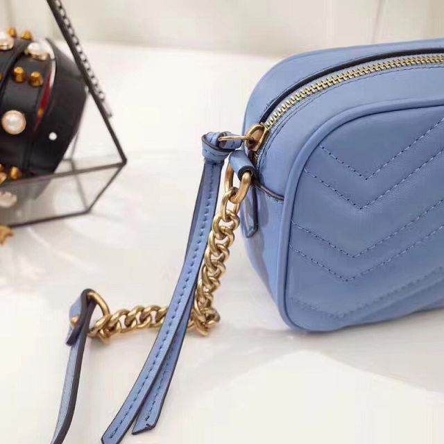 2017 GG marmont matelasse calfskin mini bag 448065 sky blue