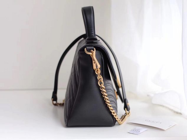 2018 GG Marmont orignal clafskin small top handle bag 498110 black