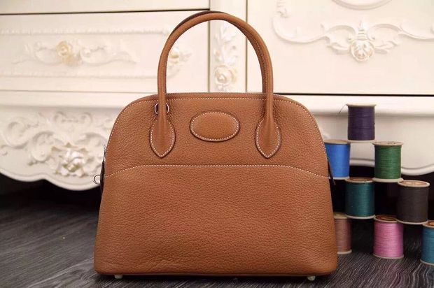 Hermes original togo leather small bolide 27 bag B027 coffee