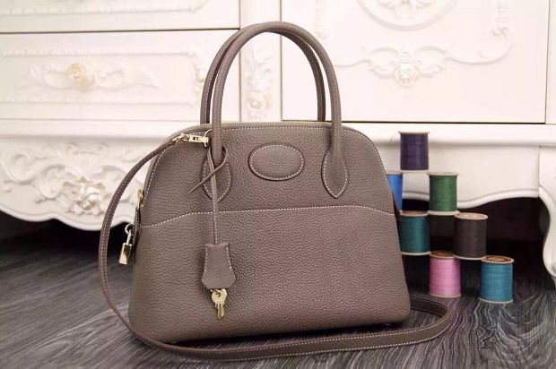 Hermes original togo leather small bolide 27 bag B027 dark gray