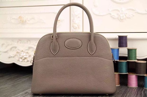 Hermes original togo leather small bolide 27 bag B027 dark gray