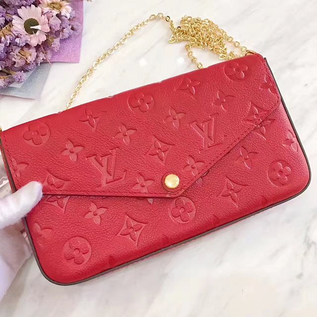 Louis vuitton original monogram empreinte pochette felicie M64065 red