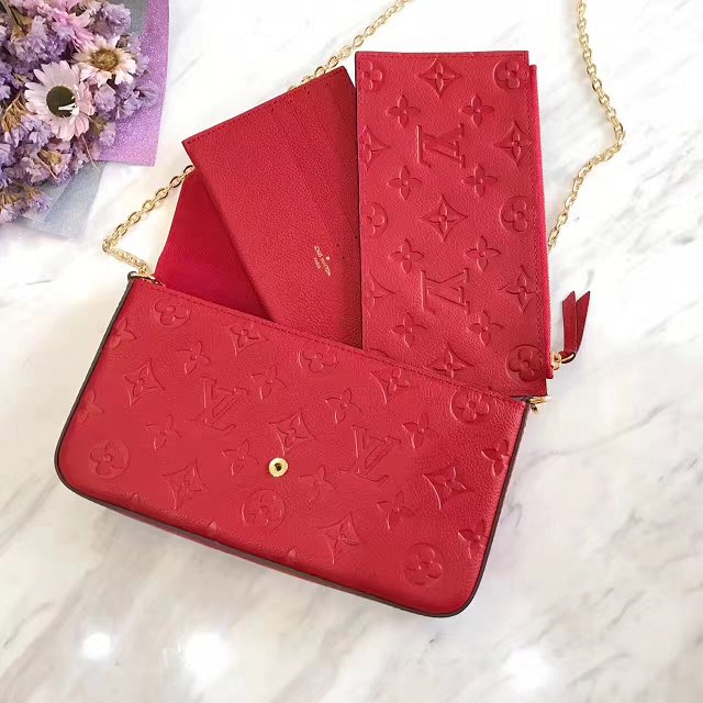 Louis vuitton original monogram empreinte pochette felicie M64065 red