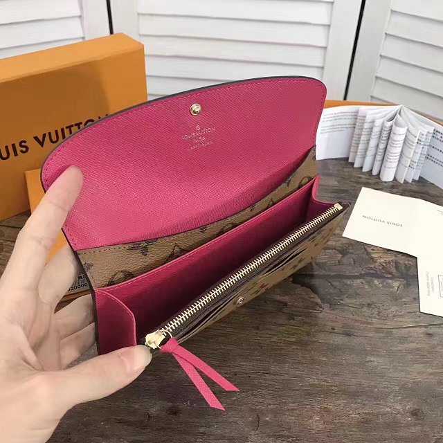 Louis Vuitton monogram reverse emilie wallet m60696 rose red
