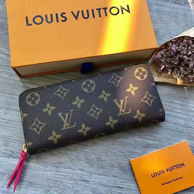 Louis vuitton monogram canvas clemence wallet m61298 rose red