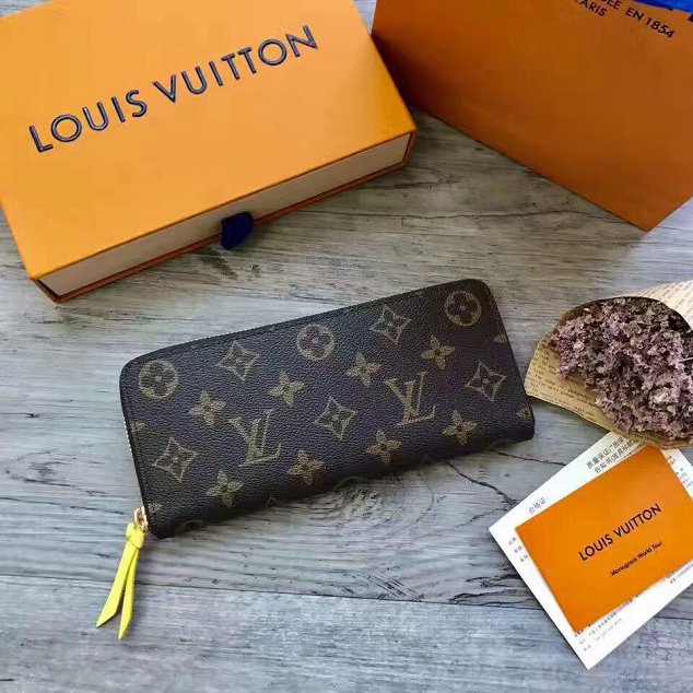 Louis vuitton monogram canvas clemence wallet m61796 yellow