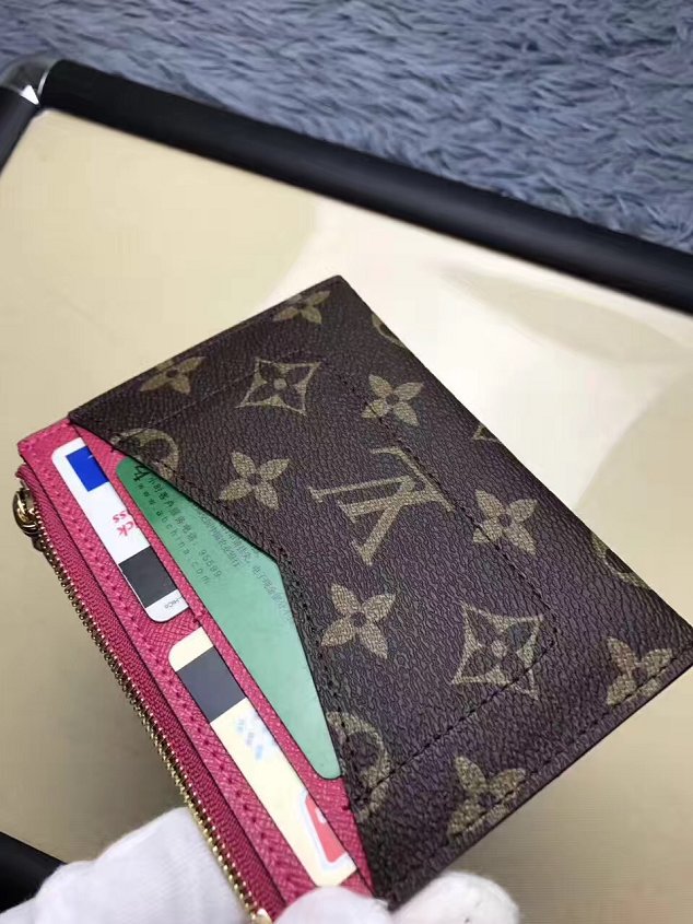 Louis vuitton monogram canvas zipped card holder M62257 rose red