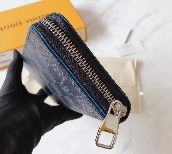 Louis Vuitton top origial damier graphite zippy organiser wallet N63077 blue 