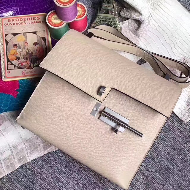 Hermes original epsom leather verrou chaine mini bag V18 beige