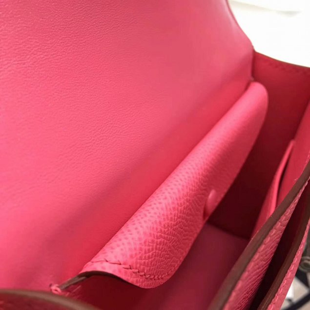 Hermes original epsom leather verrou chaine mini bag V18 rose red