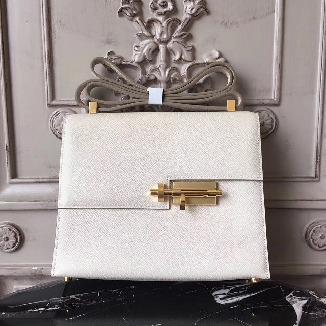 Hermes original epsom leather verrou chaine mini bag V18 white