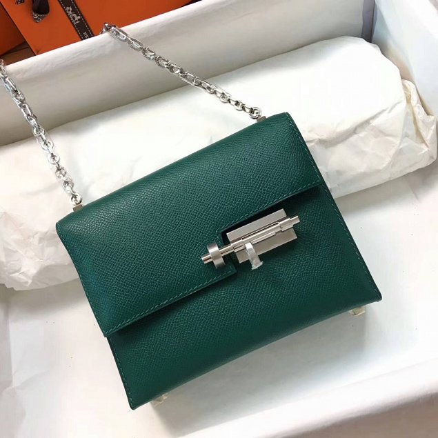 Hermes original epsom leather verrou chaine mini bag V18 vert fonce