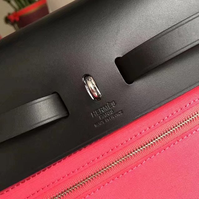 Hermes original canvas&calfskin leather small her bag H031 black&rose red