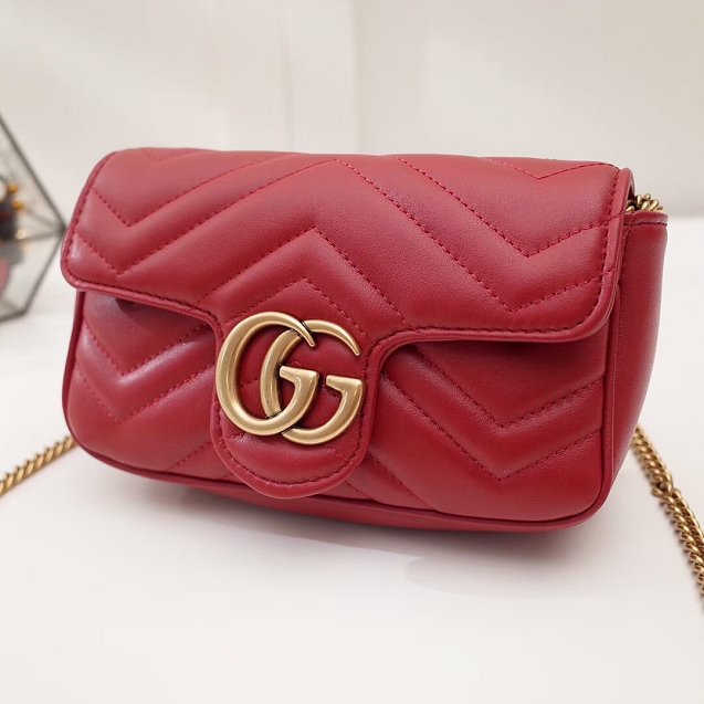 GG original calfskin marmont super mini bag 476433 red