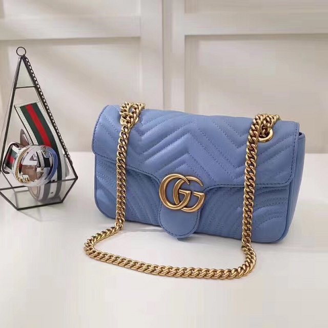 GG original calfskin marmont small shoulder bag 443497 light blue