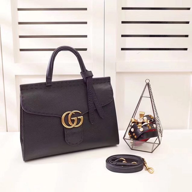 2018 GG marmont original calfskin top handle bag 421890 black