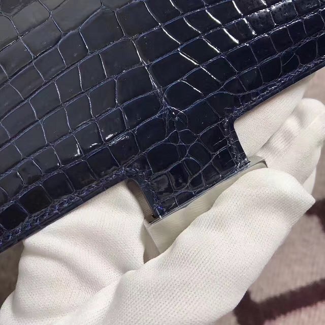 Top hermes 100% genuine crocodile leather constance bag C0023 navy blue