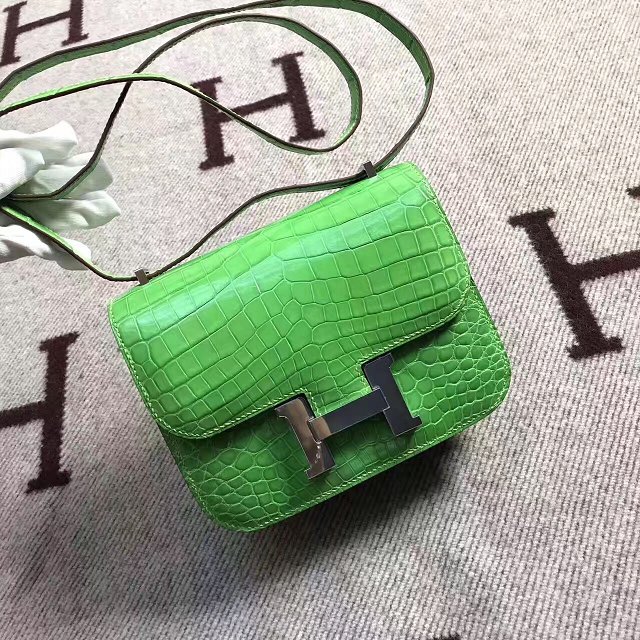 Top hermes 100% genuine crocodile leather small constance bag C0019 green