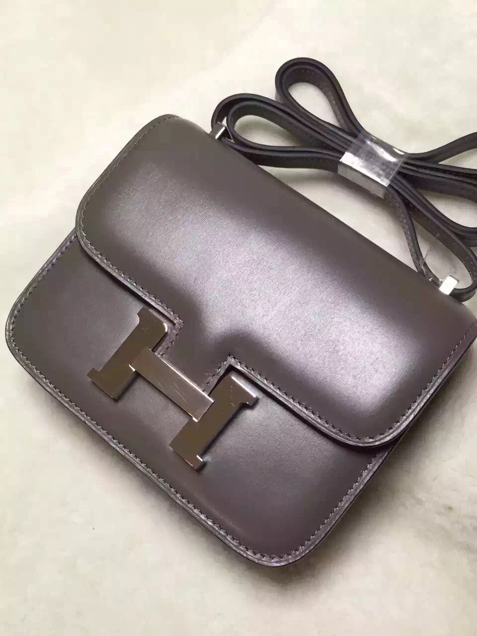 Hermes original box leather constance bag C023 gray