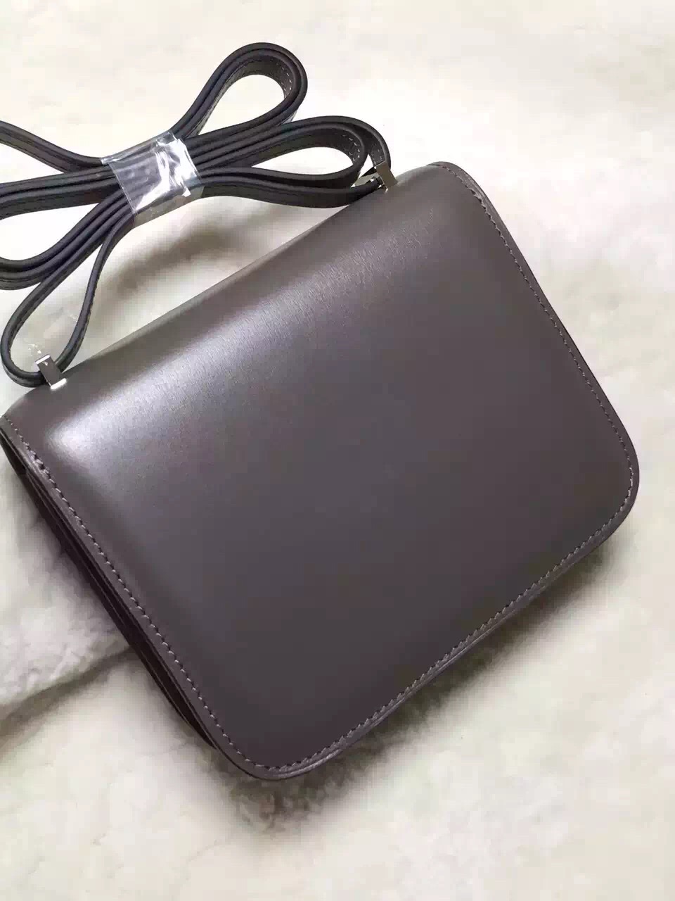 Hermes original box leather constance bag C023 gray