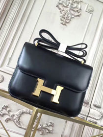 Hermes original box leather small constance bag C019 black