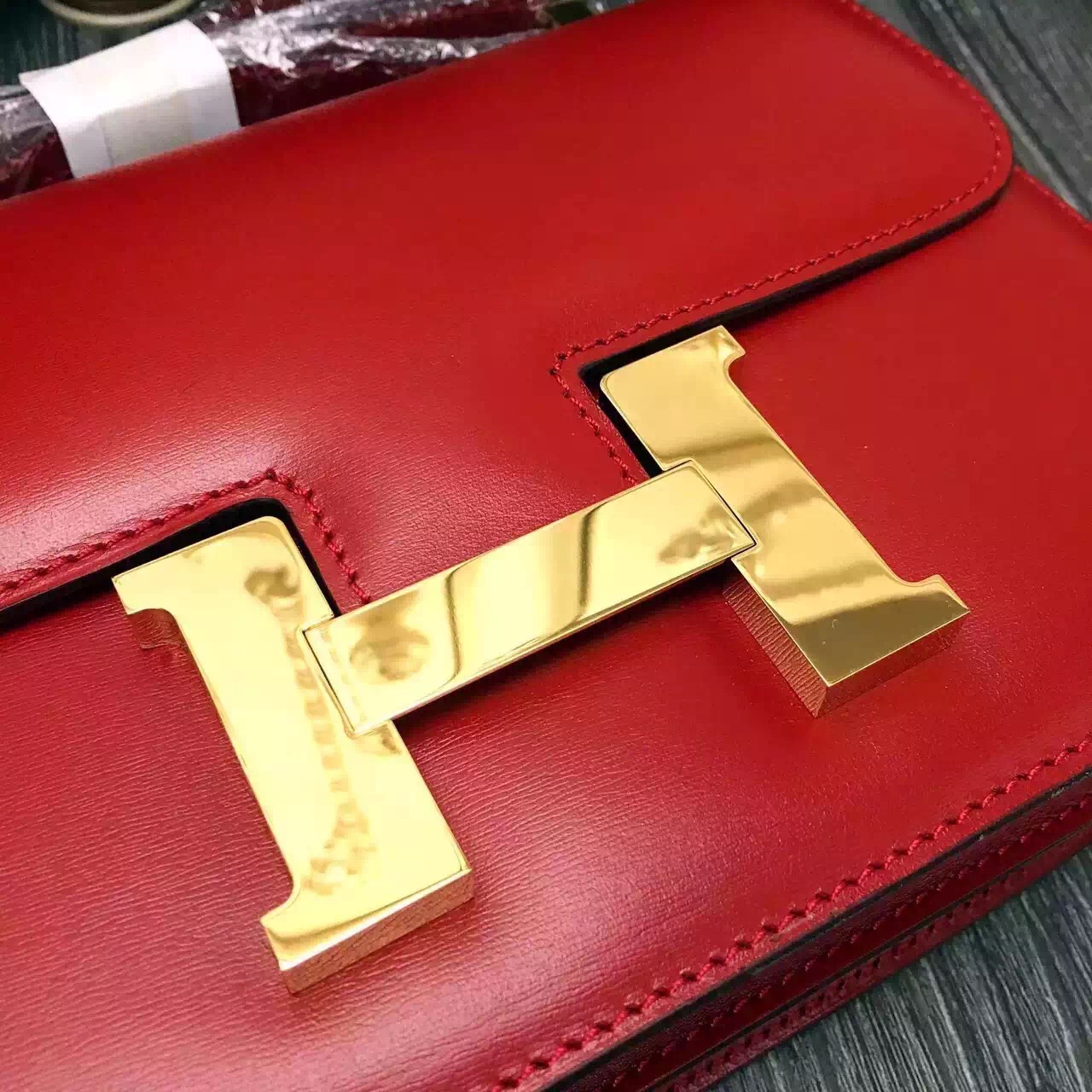Hermes original box leather small constance bag C019 red