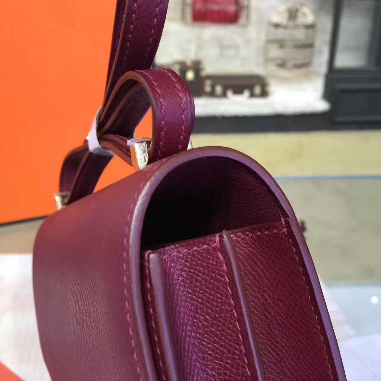 Hermes original epsom leather constance bag C23 burgundy