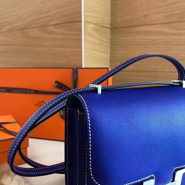 Hermes original epsom leather constance bag C23 electric blue