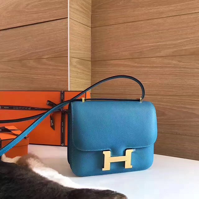 Hermes original epsom leather constance bag C23 lake blue