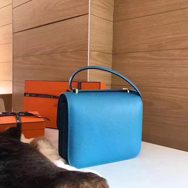 Hermes original epsom leather constance bag C23 lake blue