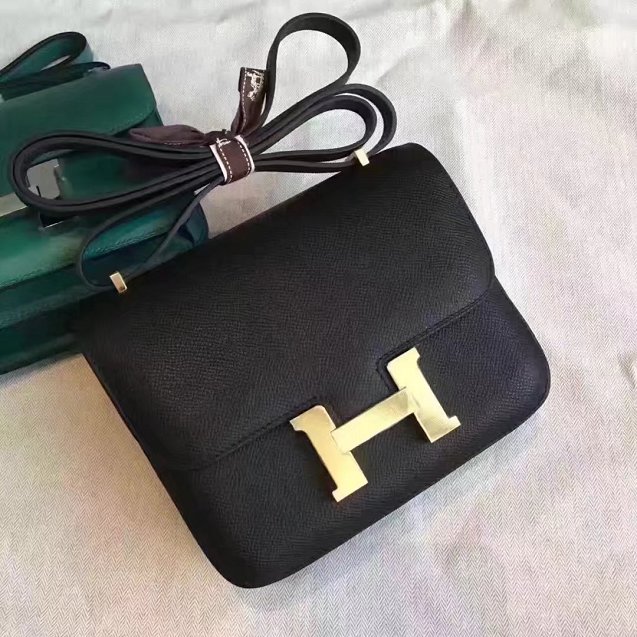 Hermes original epsom leather small constance bag C19 black